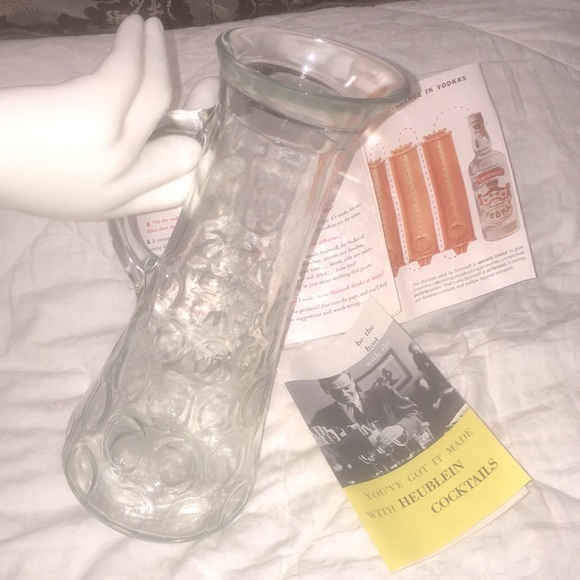 Heavy bottom glass vintage cocktail promo pitcher & recipe booklets NEW OSS